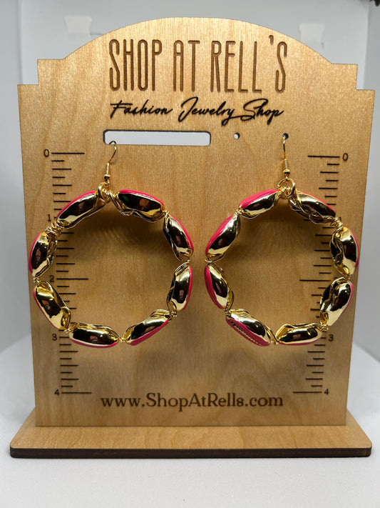 Pink Cowrie Hoops