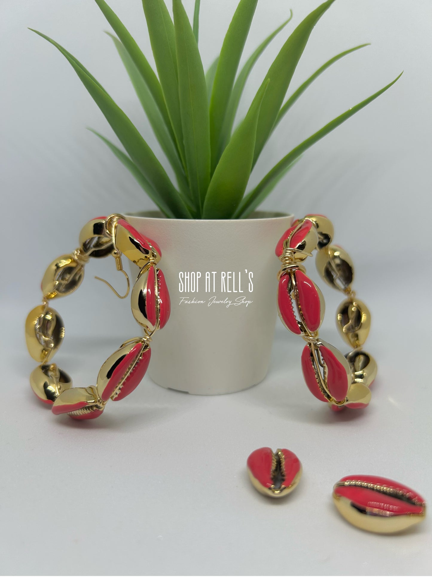 Pink Cowrie Hoops